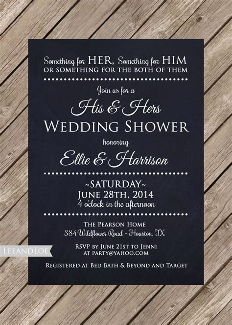 Couples Or Coed Wedding Shower Printable Invitation Typography His And Hers Ch Couples