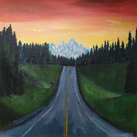 Road Painting Highway Art Original Artwork Landscape Painting Etsy In