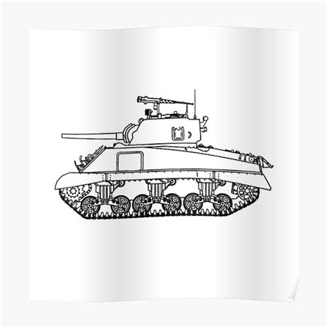 Ww2 Sherman Tank Line Drawing Poster By Bergulator Redbubble