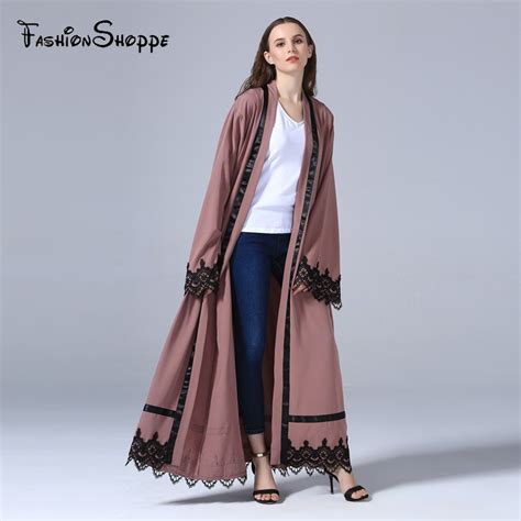 Muslim Maxi Dress Open Abaya Embroidery Lace Cardigan Jilbab Long Robe