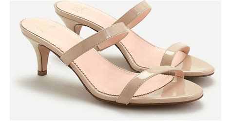 J Crew Kitten Heel Sandals In Patent Leather In Natural Lyst