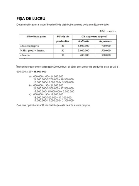 Fisa De Lucru Distributie Rezolvare Pdf