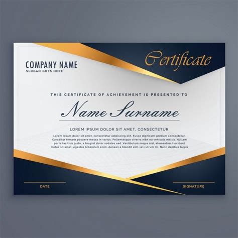 Certificate Decorated With Blue Shapes And Golden Lines Free Vector