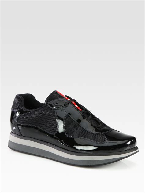 Prada Americas Cup Patent Leather Sneakers In Black For Men Lyst