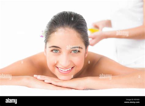 Beautiful Brunette Enjoying An Oil Massage Stock Photo Alamy