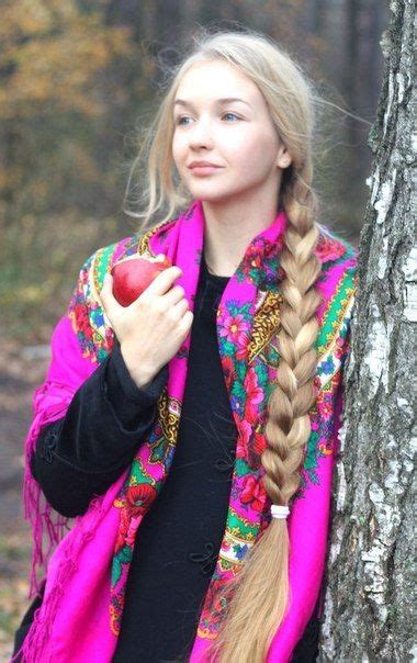 Russian Girl In Traditional Shawl Beautiful Braids Beautiful Long Hair