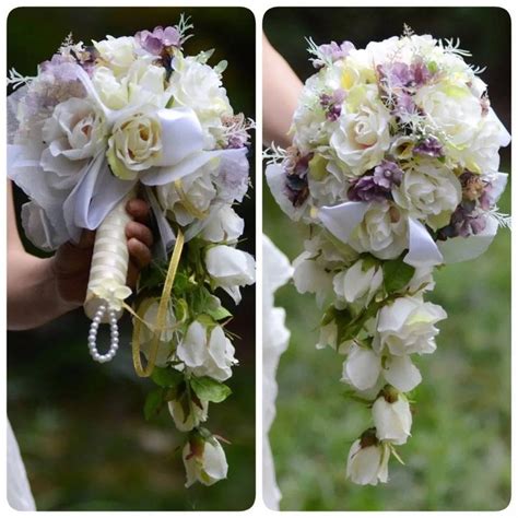 ivory and purple wedding bouquet waterfall bridal bouquet ivory etsy