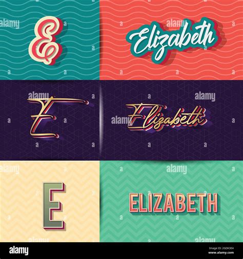 Name Elizabeth In Various Retro Graphic Design Elements Set Of Vector