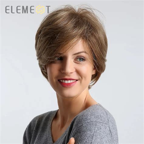 Element 6 Short Synthetic Hair Wig For Women Blend 50 Human Hair Heat