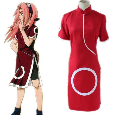 Naruto Shippuden Sakura Haruno 1 Anime Cosplay Costume Red Dress Skirt