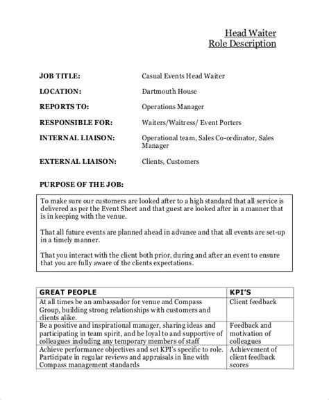 Free 9 Sample Waitress Job Descriptions In Pdf
