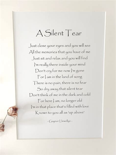 A Silent Tear Print Funeral Poem Bereavement T Sympathy Etsy In