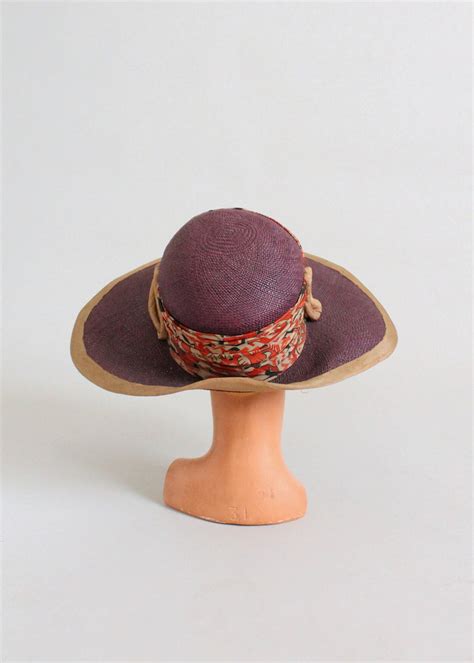 Vintage 1920s Purple Straw Wide Brim Cloche Hat Raleigh Vintage
