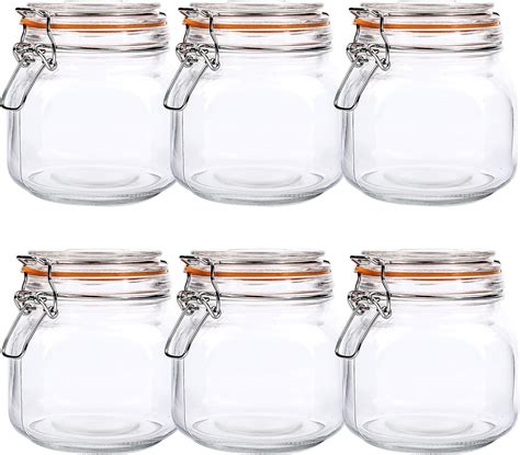 Kingrol 6 Pack 25 Ounces Square Glass Jars With Airtight Lid Wide Mouth Preserving Jar For