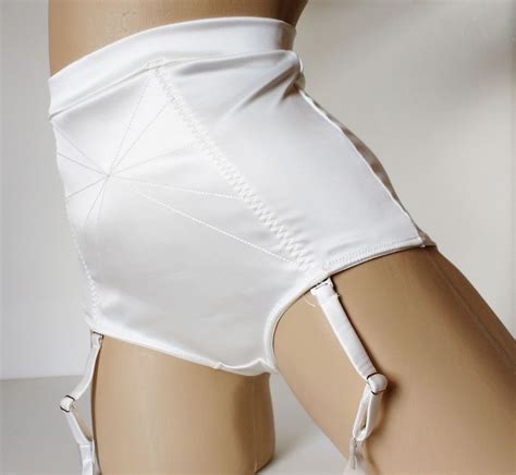 Luxury Ivory Satin Waist High Garter Panties Suspender Knickers Xs Uk 8