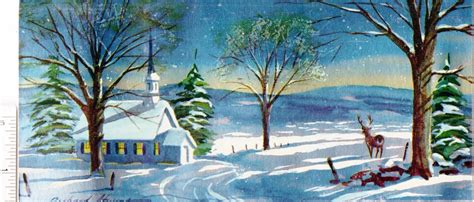 2 Vintage Christmas Greeting Cards Silent Night Church