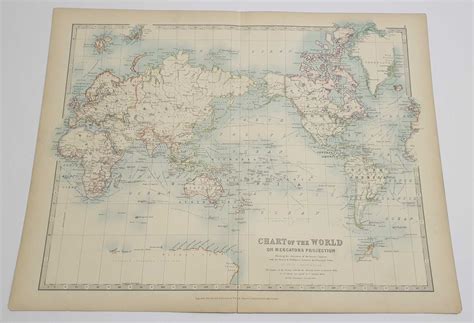 World Map Mercator 1904 Atlas Colour Engraving By Johnston Very