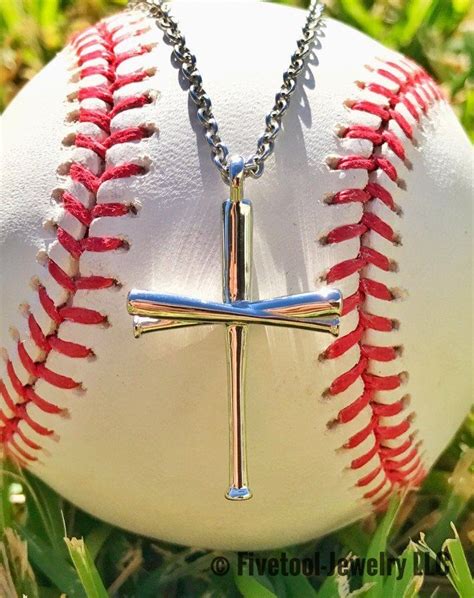 Hzman baseball and baseball bat cross youth sports stainless steel pendant necklace 24'' chain (gold). FiveTool Jewelry Baseball Bat Cross Pendant and Chain ...