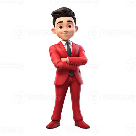 AI Generated 3D Cartoon Man In Red Suit Businessman Character On