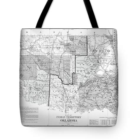 1890 Historical Map Of Oklahoma In Black And White 1800s Map Tote Bag