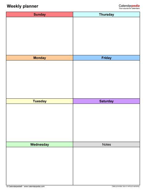 Free Weekly Planners For Microsoft Word 20 Templates