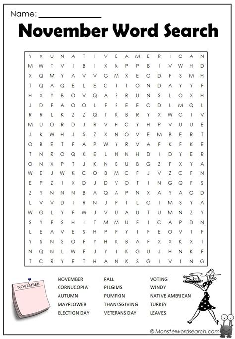 November Word Search Monster Word Search