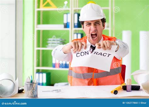 The Angry Construction Supervisor Cancelling Contract Stock Photo