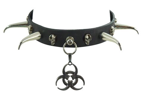 Gothic Punk Rock Emo Biohazard Charm Skull Stud And Horn Spike Leather