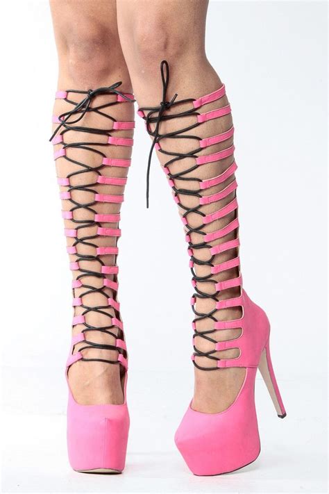 Hot Pink Gladiator Lace Up Platform Heels Cicihot Heel Shoes Online