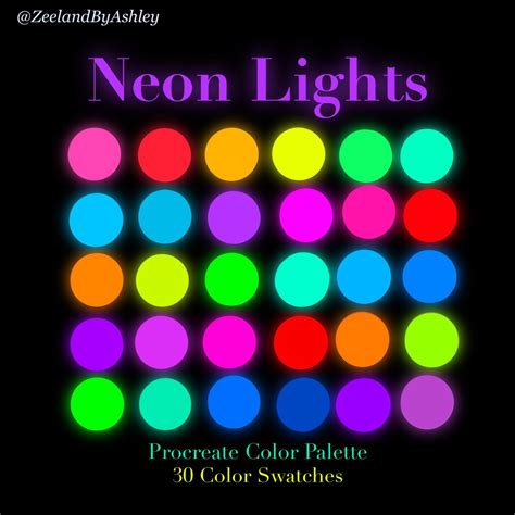 Neon Procreate Color Palette 30 Swatches Instant Download Etsy Neon Colour Palette Color