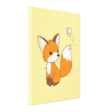 Cute Little Fox Watching Butterfly Canvas Print Zazzle