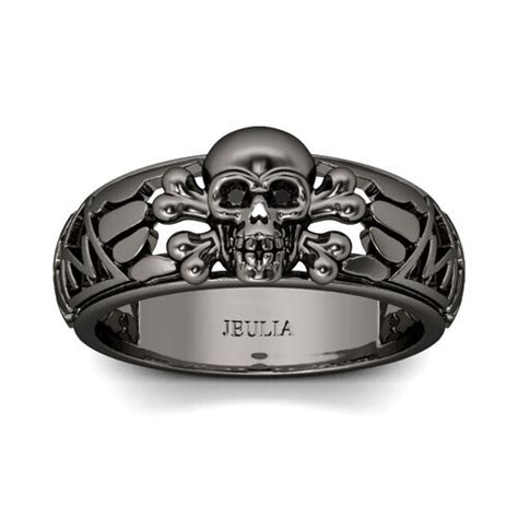 Jeulia Black Tone Sterling Silver Skull Ring Jeulia Jewelry