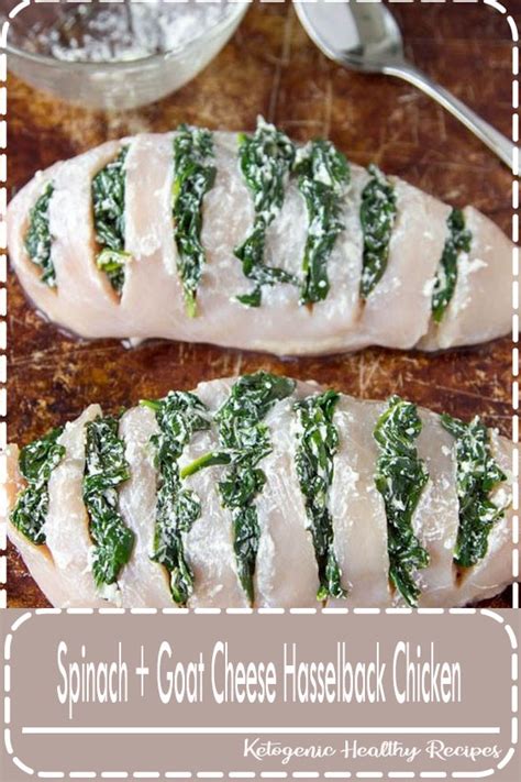 You can stuff it with anything but my version has four different kinds of cheese, shredded zucchini, and bacon. Spinach + Goat Cheese Hasselback Chicken - Healthy Food ...