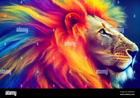 Portrait Of A Colorful Lion Head Generative Ai Art Illustration Stock
