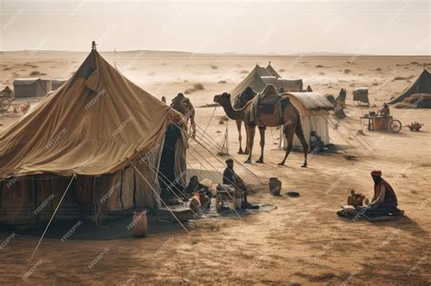 Premium Ai Image Nomadic Tribe Setting Up Camp In The Desert With