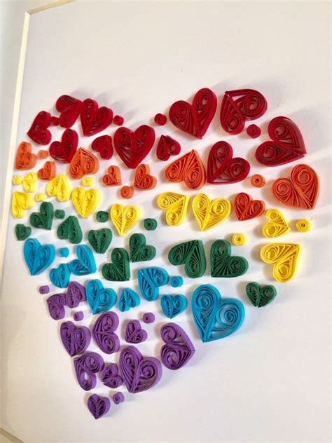 204 Quilling 3d Unique Rainbow Heart Wall Artquilled Heart Valentines