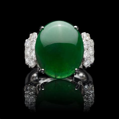 Exceptional Gia Natural Jadeite Imperial Jade And Diamond Ring 66mint