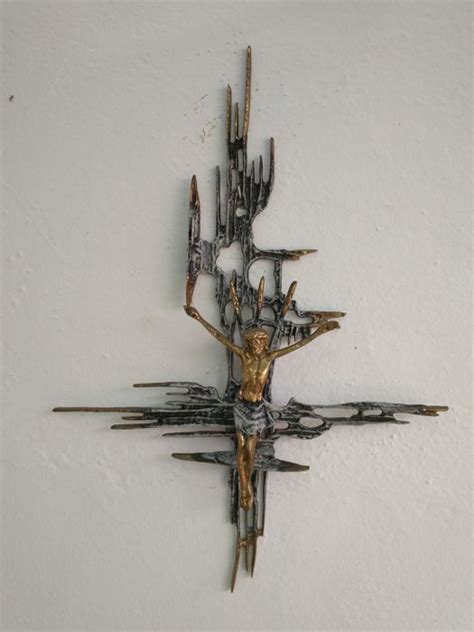 Cross By Dali In Aged Bronze From The Second Half Of The 20th Century