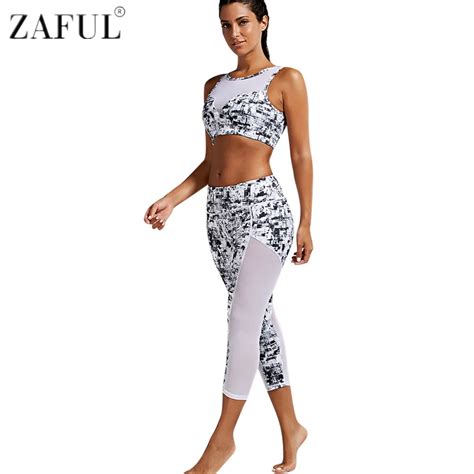 zaful women yoga sets fitness sports padded bra and mesh panel sheer yoga leggings set gym