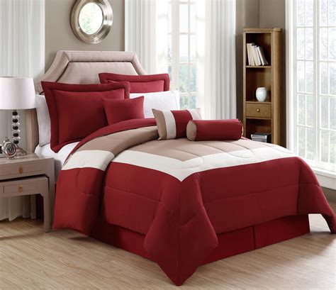 Where you both start our selection includes twin comforters, full comforters, as well as both queen & king comforters. 7 Piece Rosslyn Red/Taupe Comforter Set