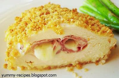 Place the breaded chicken cordon bleu in the oil and cook for about 5 minutes per side, or until the outside is an even golden brown. Yummy Recipes: Chicken Cordon Blue