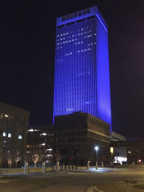 Woodmen Of The World Office Tower In Omaha NE Lighted Up Blue