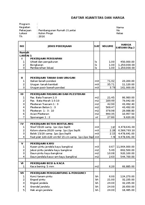 Rp.700 juta isi file excell : (XLS) Contoh RAB Rumah Dua Lantai | Ginanjar Dwi Prasetyo - Academia.edu