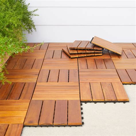 Vifah 4 Slat Acacia Interlocking Deck Tile Set Of 10 Tiles Flooring