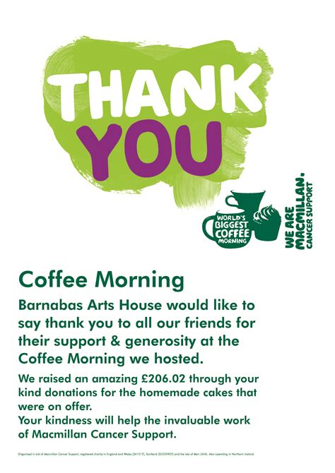 Thank You Coffee Morning Success Barnabas Arts House