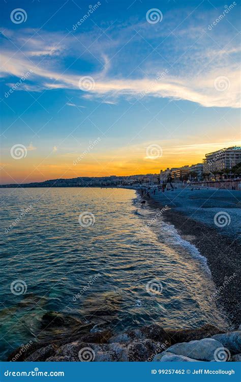 Sunset Over Nice France Coastline Editorial Photography Image Of