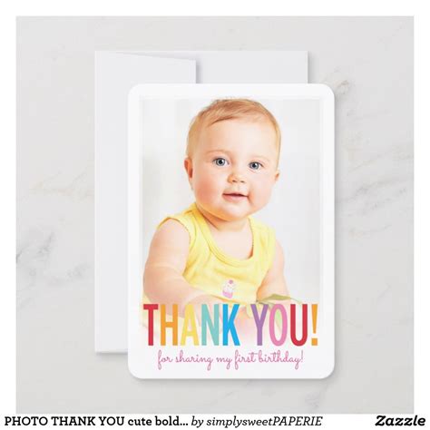 Photo Thank You Cute Bold Type Fun Colorful Birthday Thank You Cards