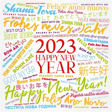 2023 Happy New Year In Different Languages Celebration Word Cloud