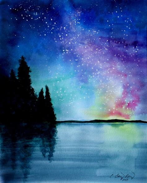 Night Sky Lake Art Print Starry Milkyway Galaxy From Etsy