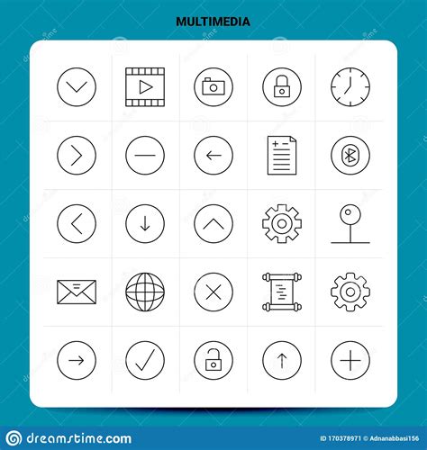 Outline 25 Multimedia Icon Set Vector Line Style Design Black Icons